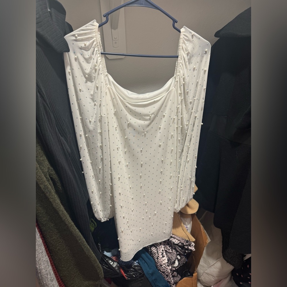 Francesca's Collections White Beaded Blouse